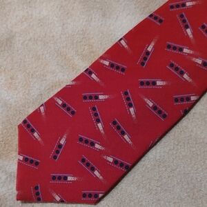Retro Damon Red Silk Tie with Pen Motif 4"